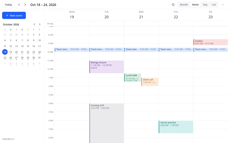 Weekly planner online — a full week of classes and work